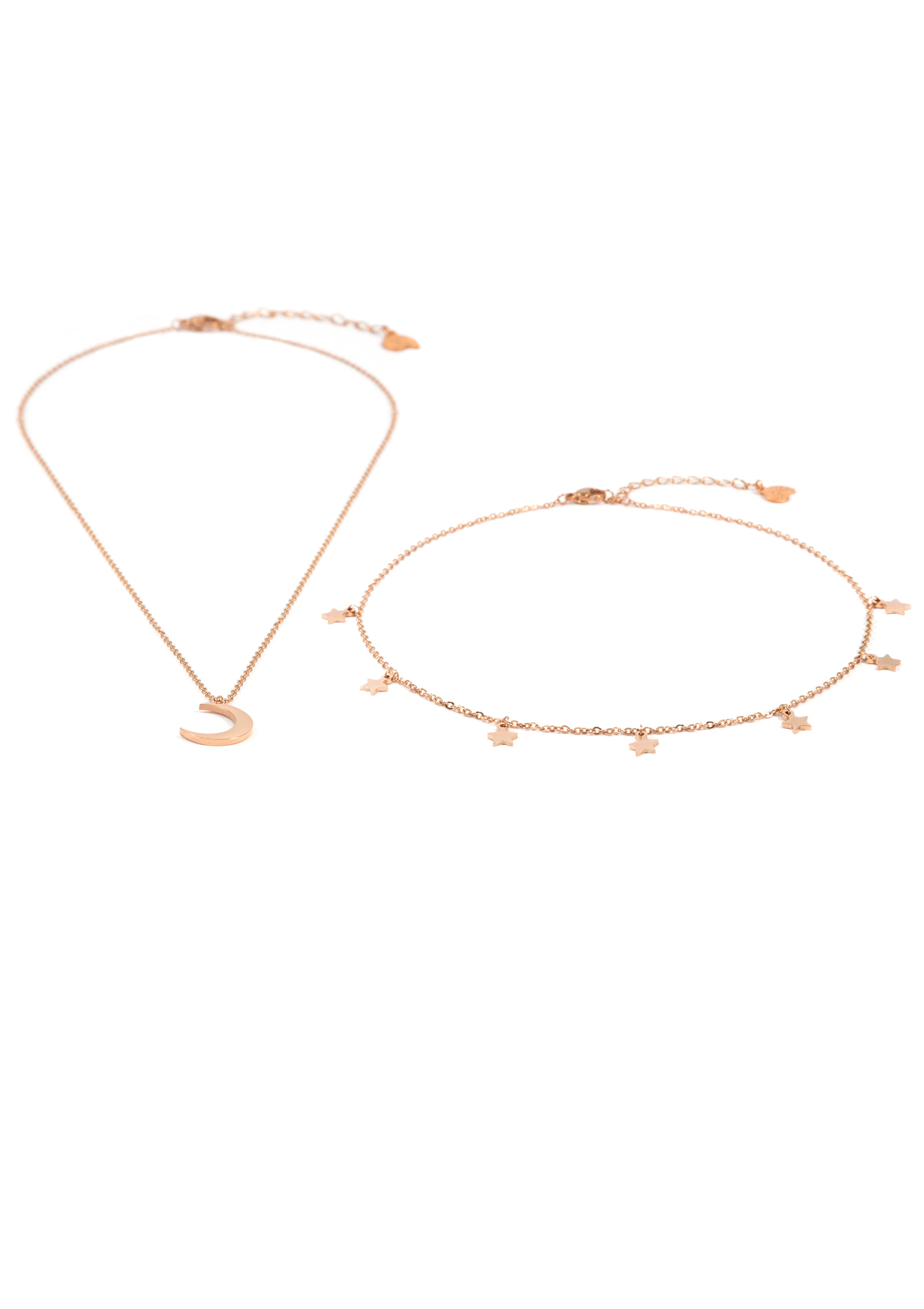 Ensemble de Bijoux Ras-de-cou Etoile Collier Lune en Or Rose