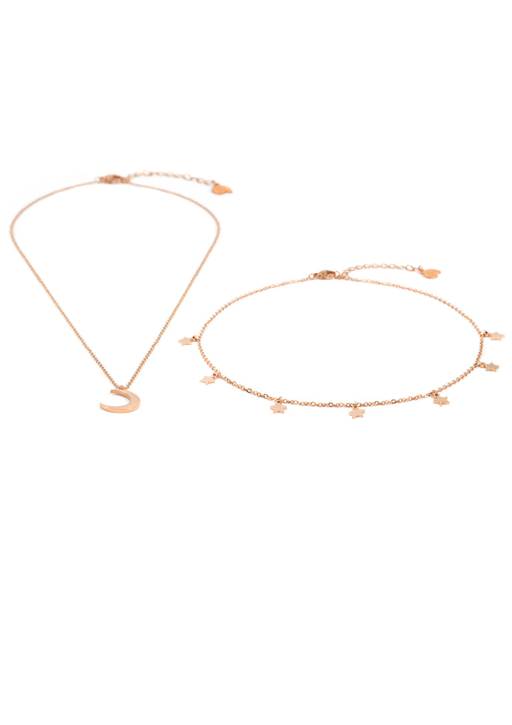 Conjunto de Joyería Collar de Luna Choker de Estrella en Oro Rosa