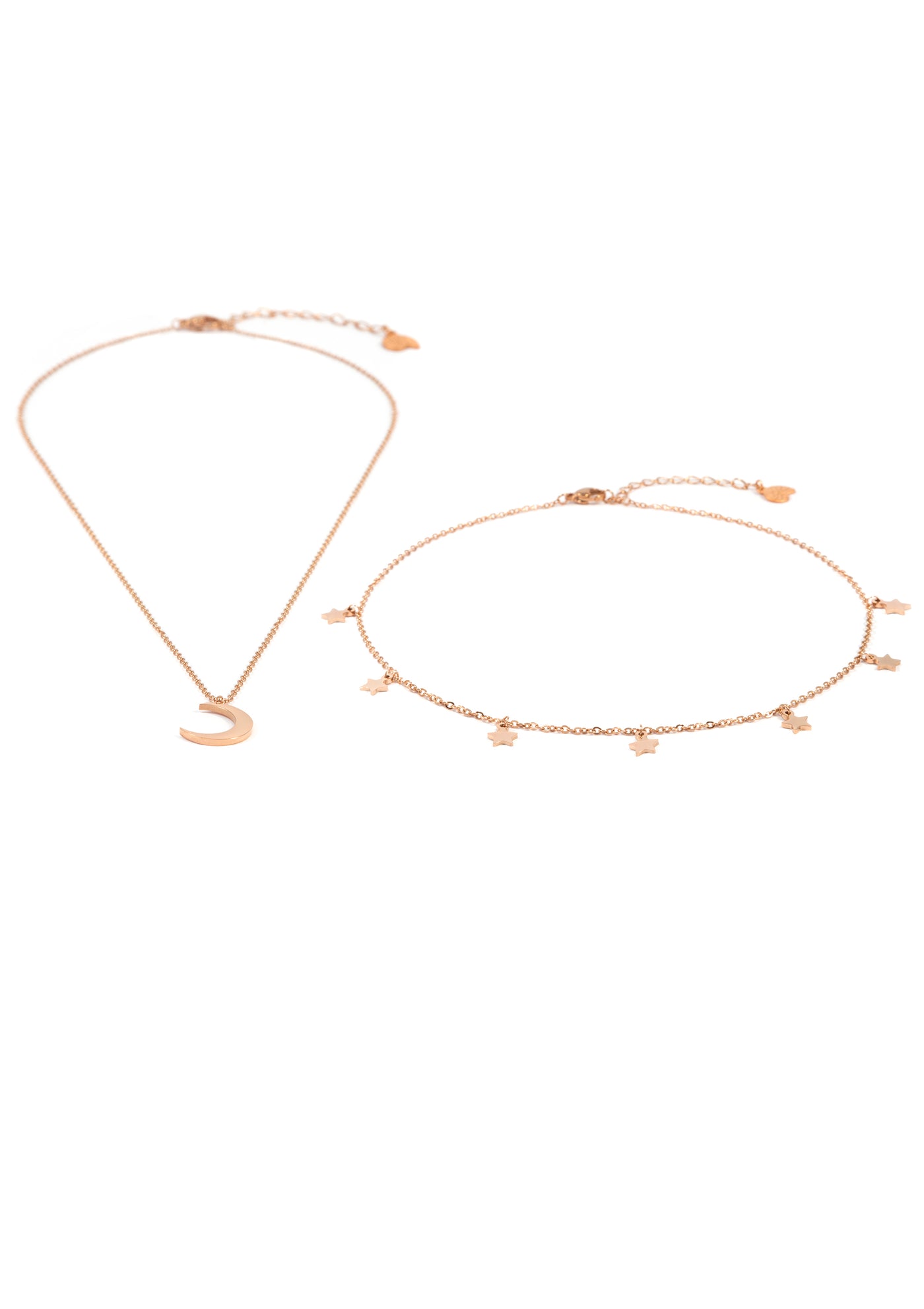 Star Choker Moon Necklace Jewelry Set Rose Gold