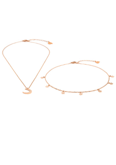 Star Choker Moon Necklace Jewelry Set Rose Gold