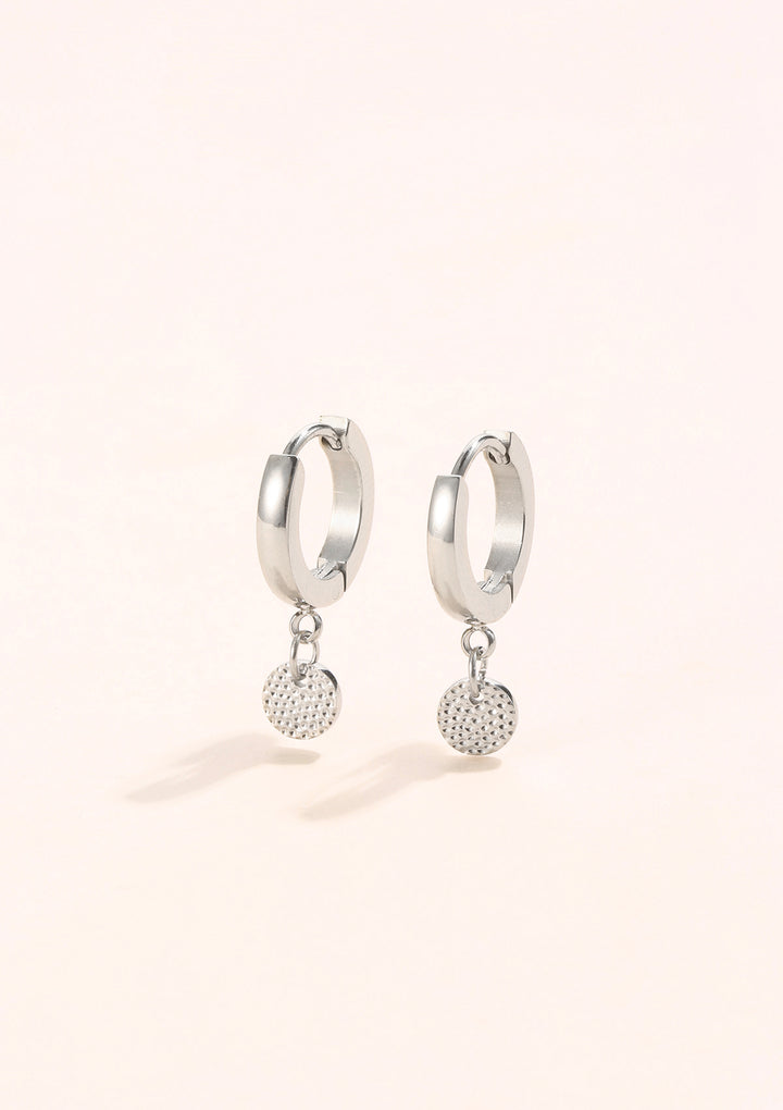 Textured Circle Hoop Earrings Silver