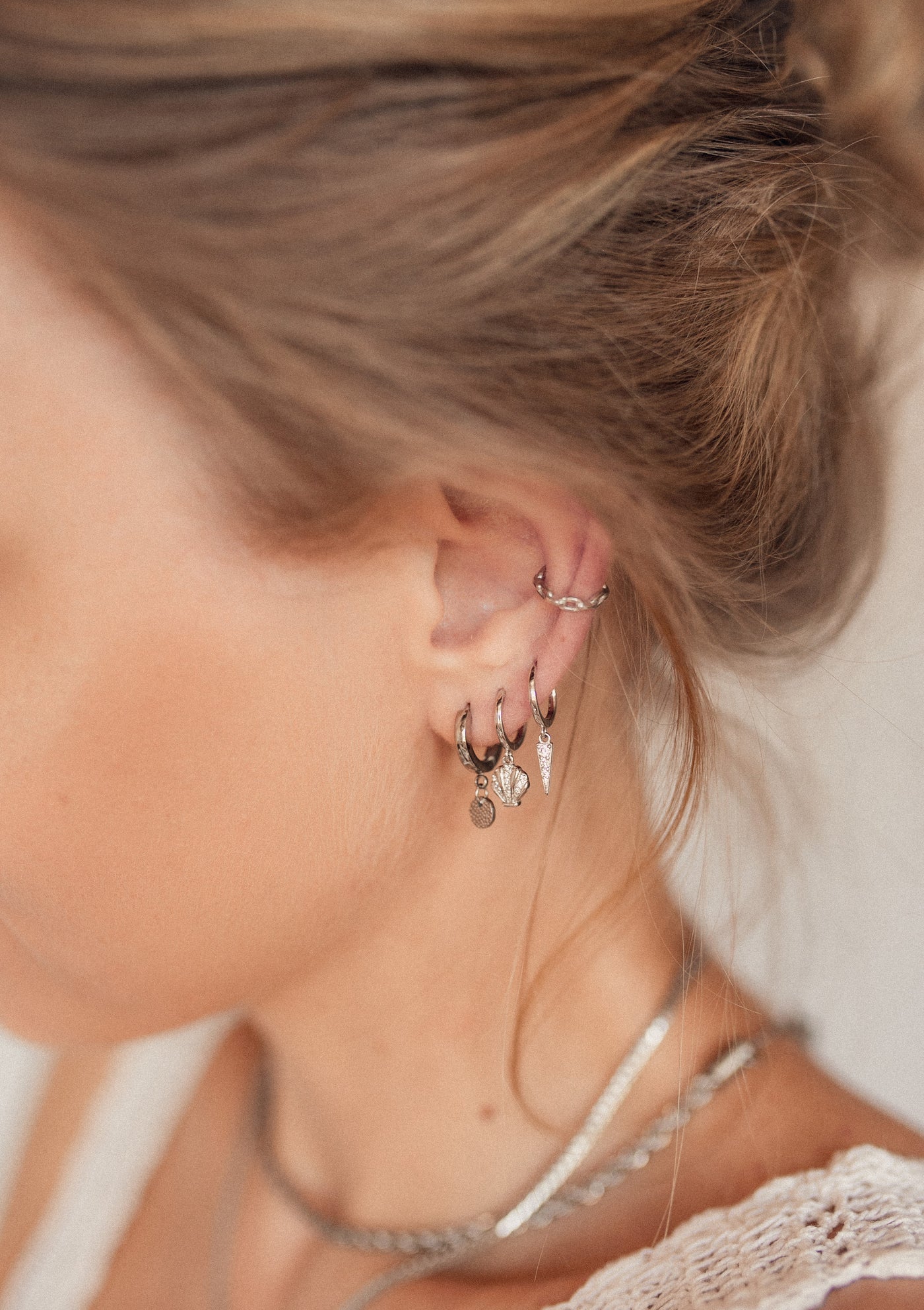 Textured Circle Hoop Earrings Silver