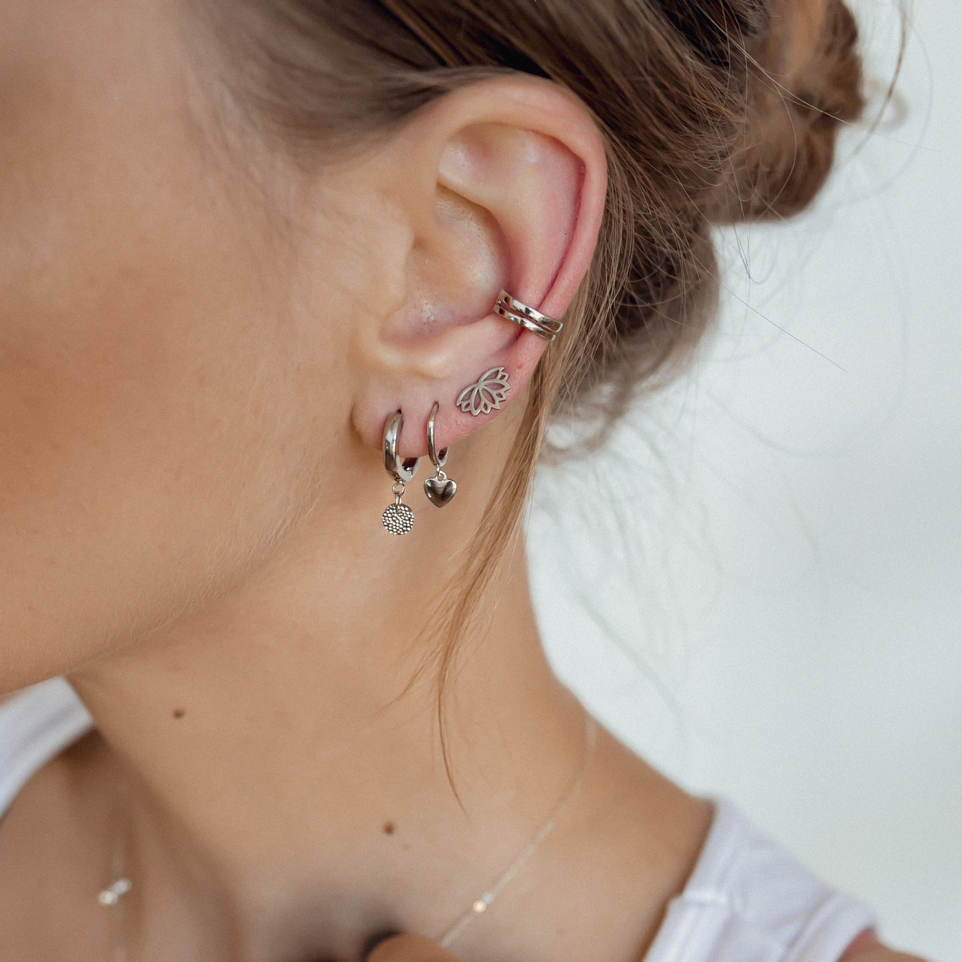 Textured Circle Hoop Earrings Silver