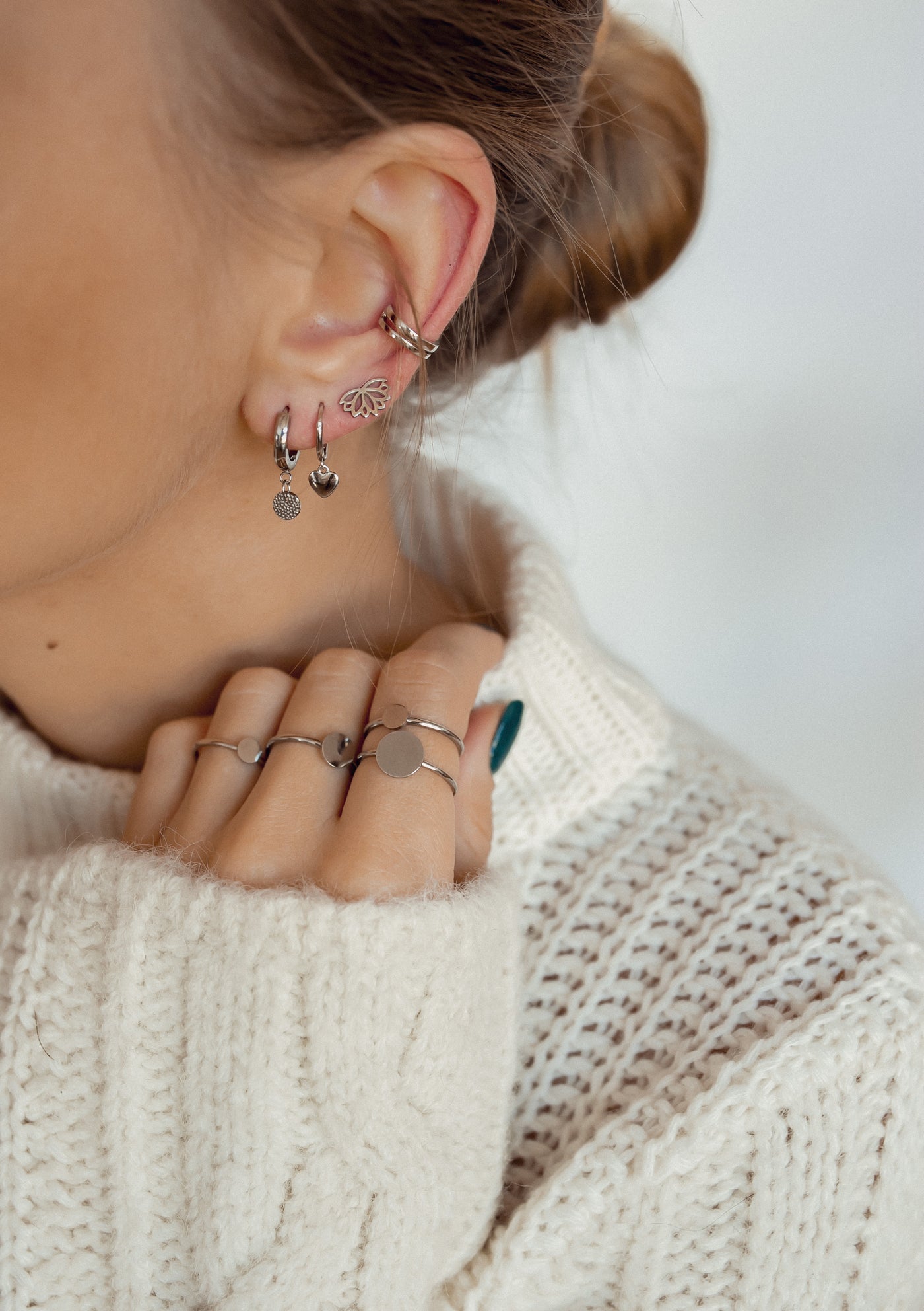 Textured Circle Hoop Earrings Silver