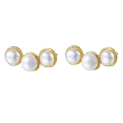 Trio Pearl Stud Earrings Sterling Silver Gold