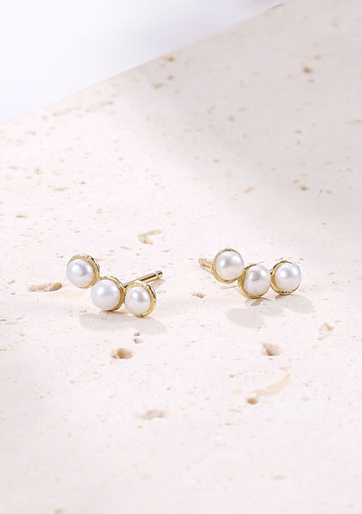 Trio Pearl Stud Earrings Sterling Silver Gold