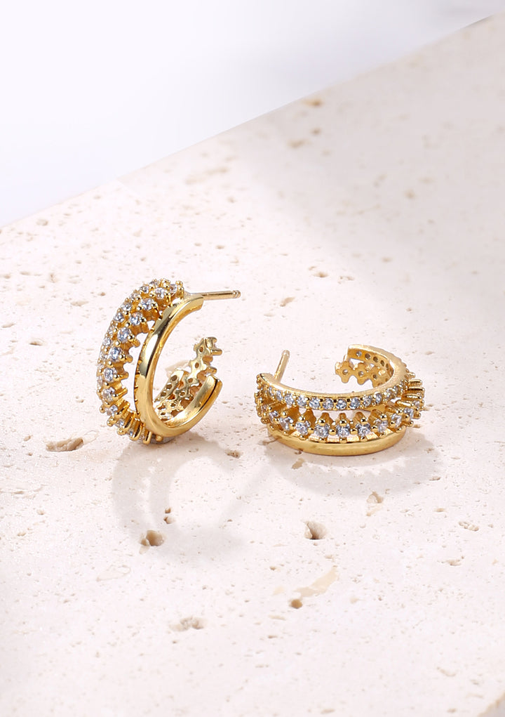 Boucles d’Oreilles Créoles Triple Eventail Argent Sterling en Or