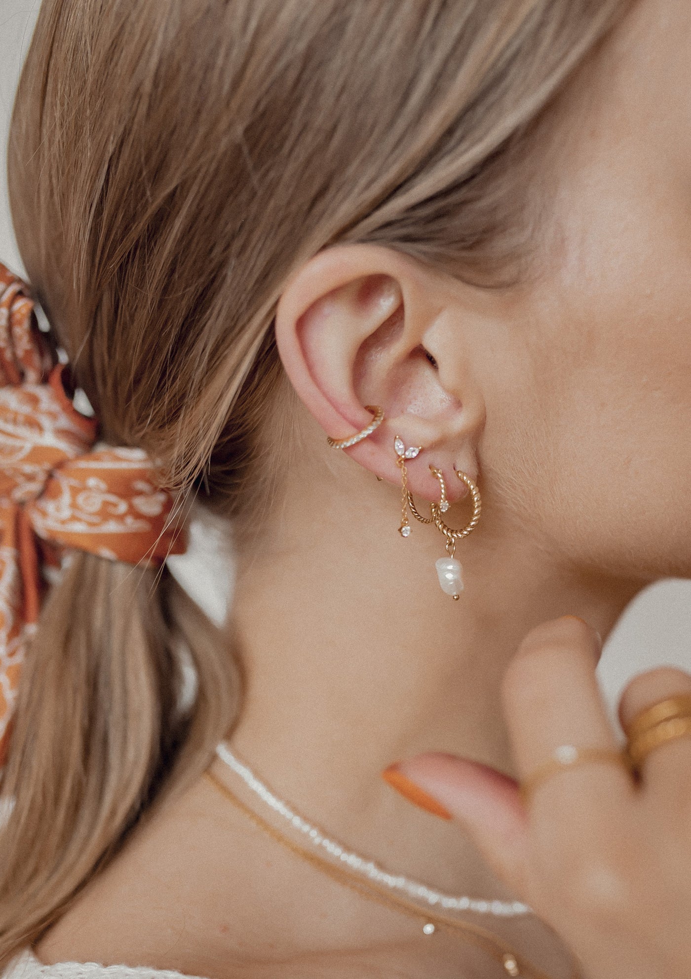 Twisted Hoop Pearl Drop Earrings Sterling Silver Gold