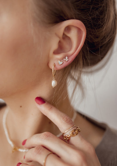Twisted Hoop Pearl Drop Earrings Sterling Silver Gold