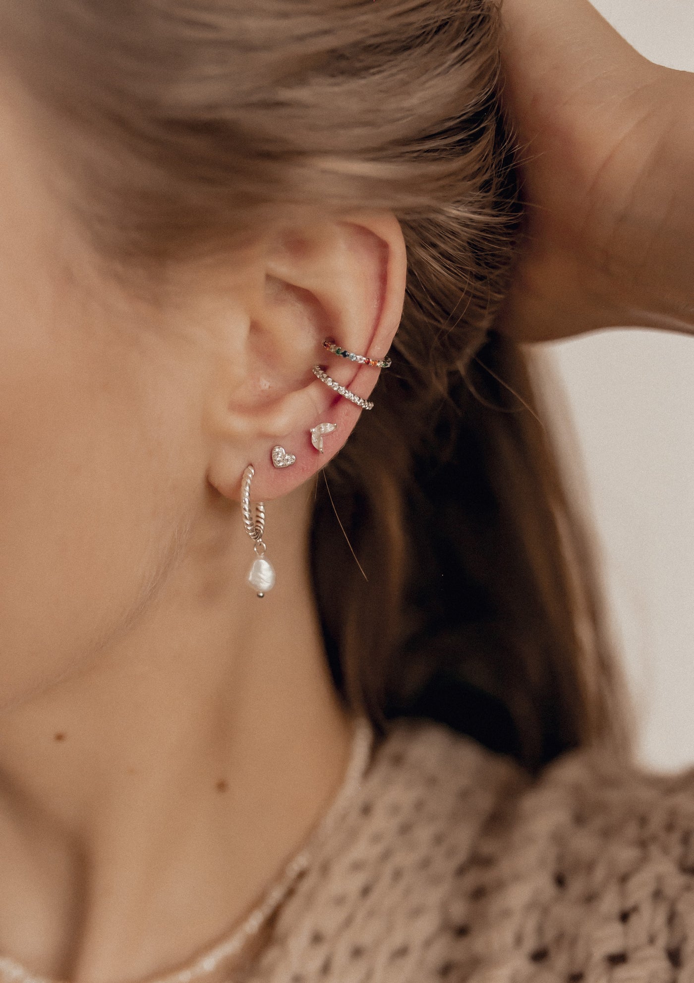 Twisted Hoop Pearl Drop Earrings Sterling Silver