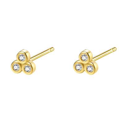 White Triad Stud Earrings Sterling Silver Gold