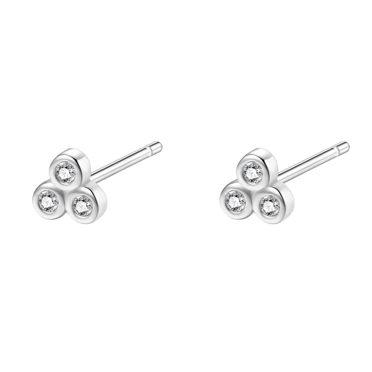 Pendientes Botón Trío Gema Blanco en Plata de Ley 925 