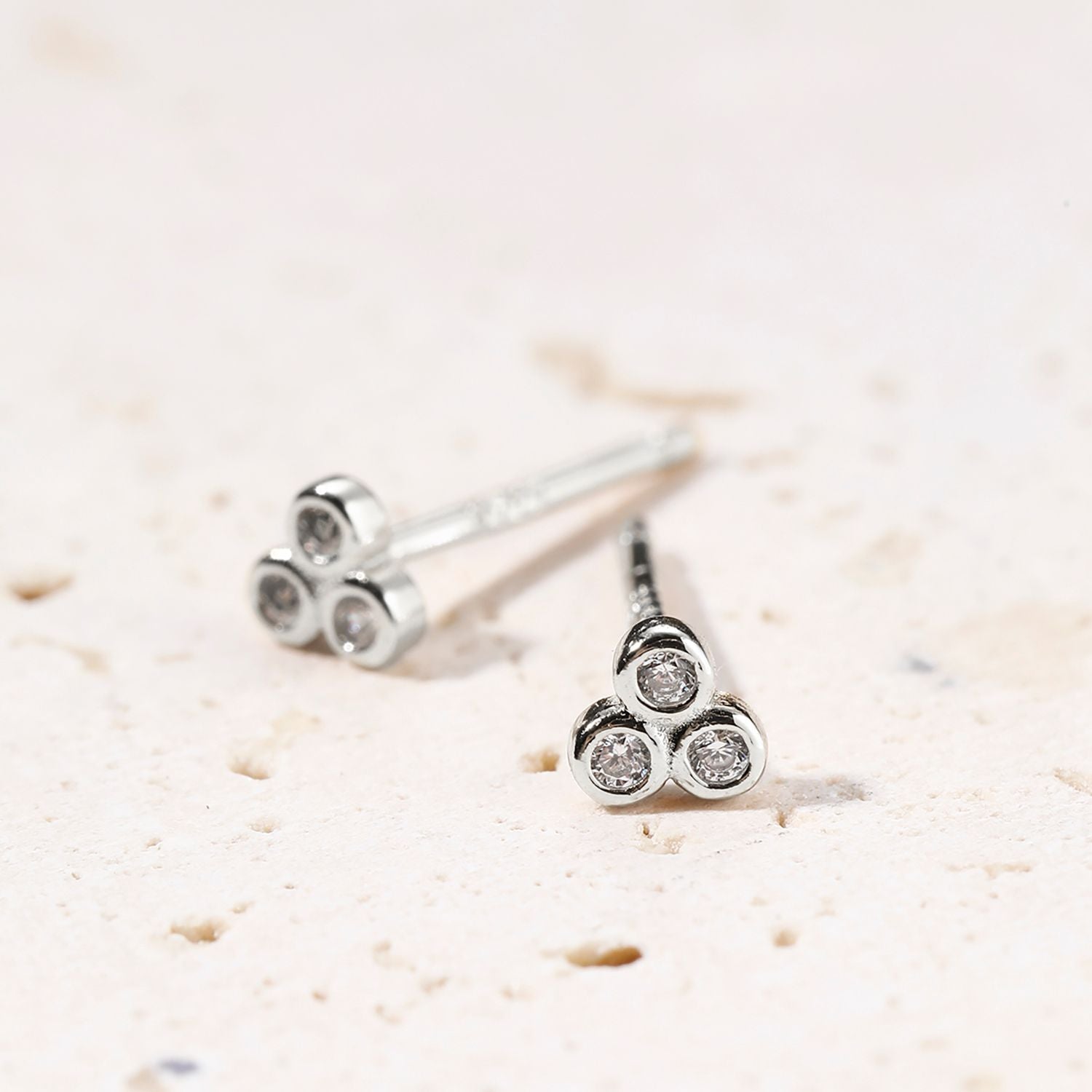White Triad Stud Earrings Sterling Silver